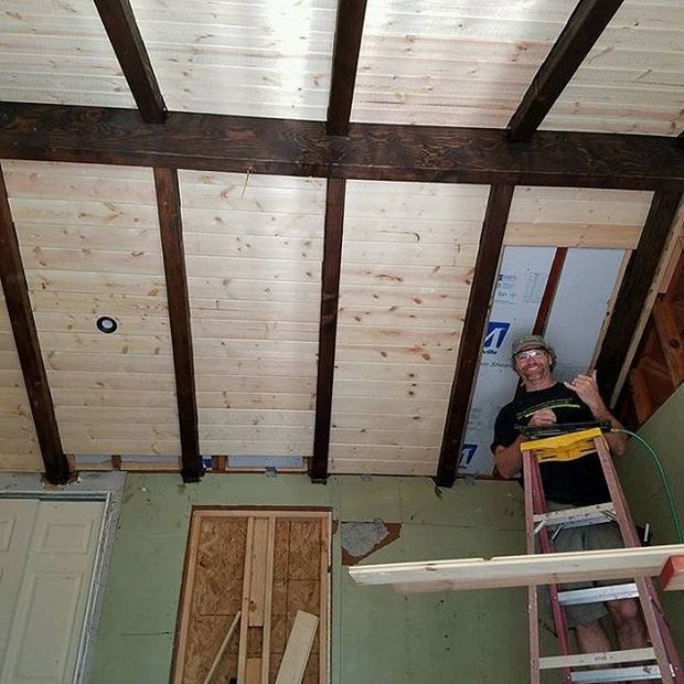 Tongue and Groove Ceiling with  Canned Lighting