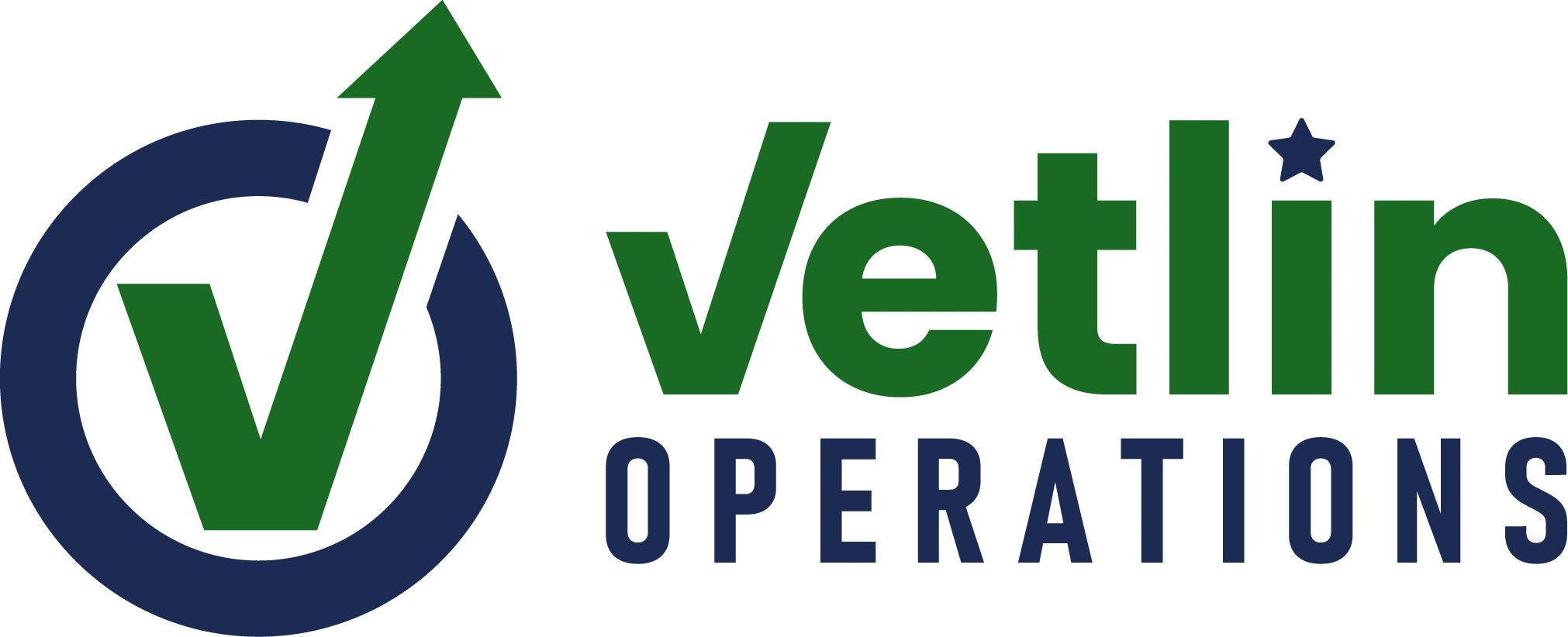 Vetlin Operations logo with green checkmark and upward arrow.