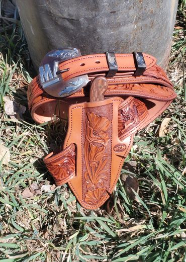 Custom belt, buckle and knife set