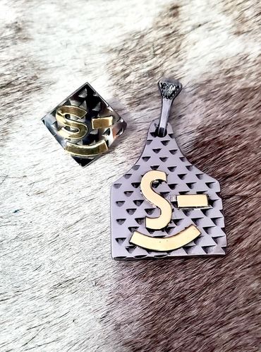 Custom cattle tag pendant & ring set with brass overlay