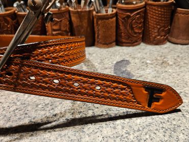 Custom leather belt with brand