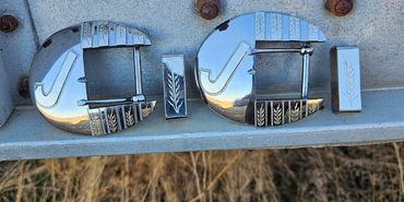 Custom buckle set with silver & brass overlay