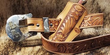 Custom belt, buckle and knife set