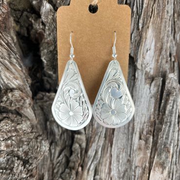 Custom engraved silver flower earrings