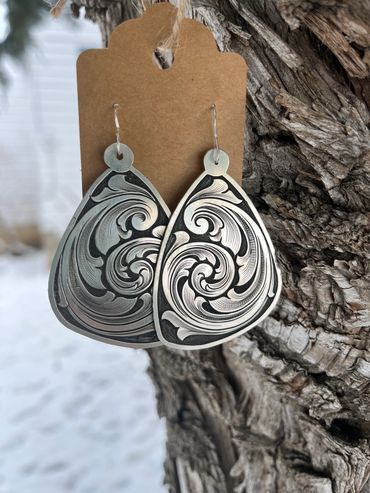 Custom engraved silver earrings