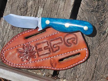 Custom turquoise handled knife with needle notch & sheath set