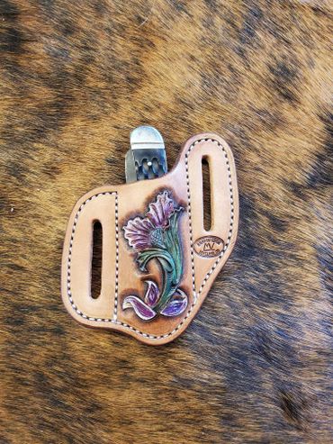 Custom leather purple flower knife sheath
