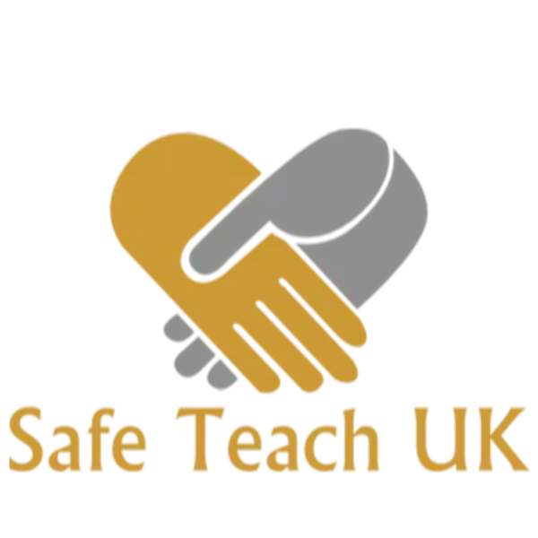 Logo with two hands forming a heart and text 'Safe Teach UK'.