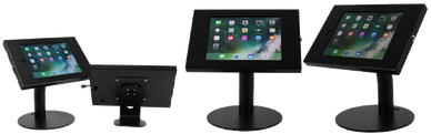 Point of Sale terminal or tablet base with locking enclosure and cable management