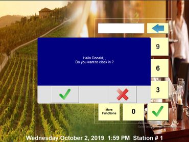 Custom Point of Sale screen confirming clock in powered by UniversalPOS