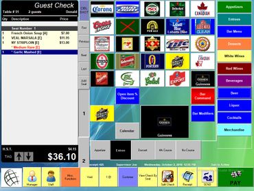 Alcoholic beverage options shown on a custom Point of Sale screen powered by UniversalPOS