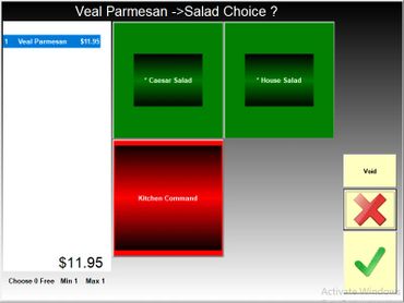 Salad choice options shown on a custom Point of Sale screen powered by Universal
