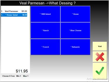 Salad dressing options shown on a Point of Sale screen powered by UniversalPOS
