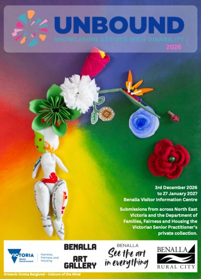 Poster for UNBOUND 2026 showcasing artists with disability.