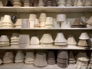 A wide range of hand-sewn silk lampshades to take home.