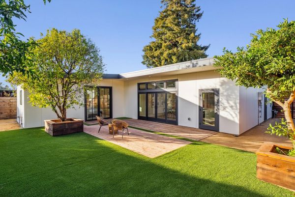 Backyard with fully grown fruit trees