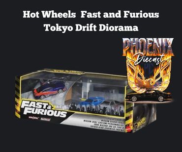 Hot Wheels Fast and Furious Tokyo Drift diecast car set in a display box.