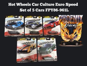 Set of 5 Hot Wheels Euro Speed cars in packaging with Phoenix Diecast logo.