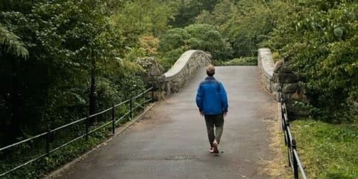 John Medlin walks through Central Park looking at the cloud-capped skyline.
