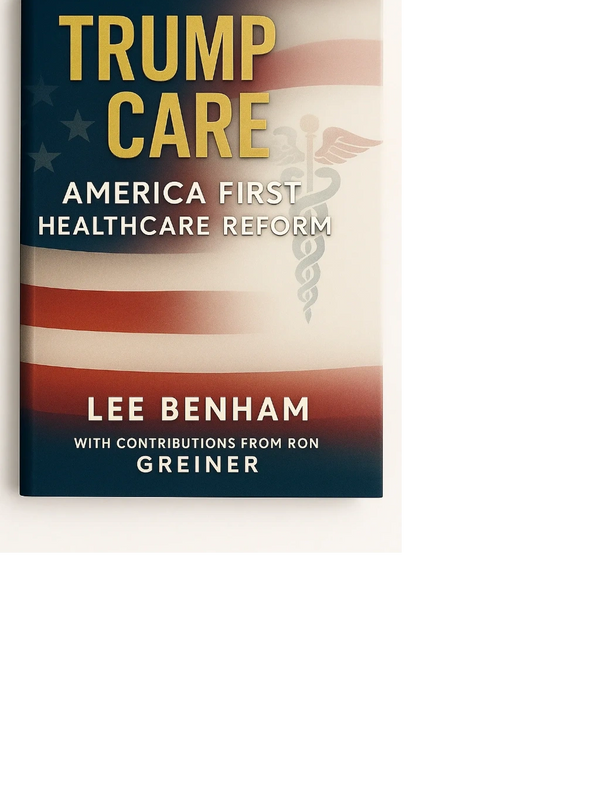 Book titled 'Trump Care: America First Healthcare Reform' by Lee Benham and Ron Greiner.