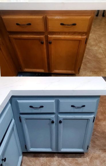 Cabinet repainting. Cabinet refinish. Kitchen upgrade. Kitchen renovation. Handyman before and after