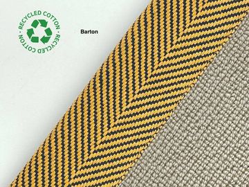 Fabric samples with recycled cotton label.