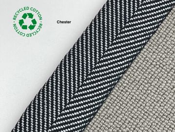 Black and white chevron patterned recycled cotton fabric.