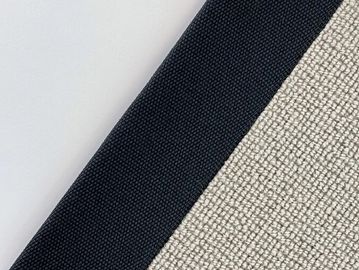 Close-up of two textured fabrics in dark blue and beige.