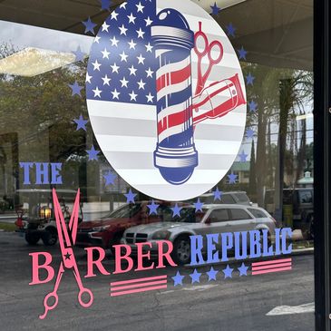 Local Barbershop Logo on Window
