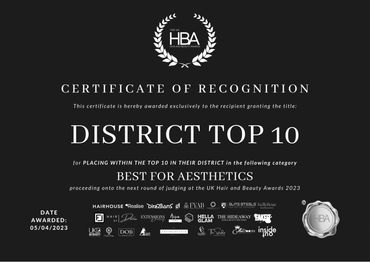 District Top 10 for 'Best for Aesthetics' awarded to Linora Aesthetics