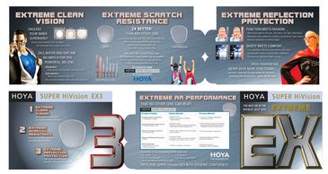 Brand identity and consumer marketing collateral launch campaign new vision eye care technology.