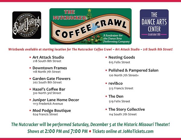 Names and addresses of Downtown Saint Joseph businesses participating in The Nutcracker Coffee Crawl