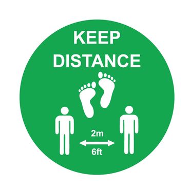 Keep Distance Floor Sticker Green & White Letter
