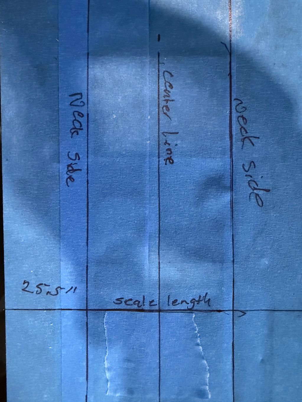 Blueprint showing neck side and center line.