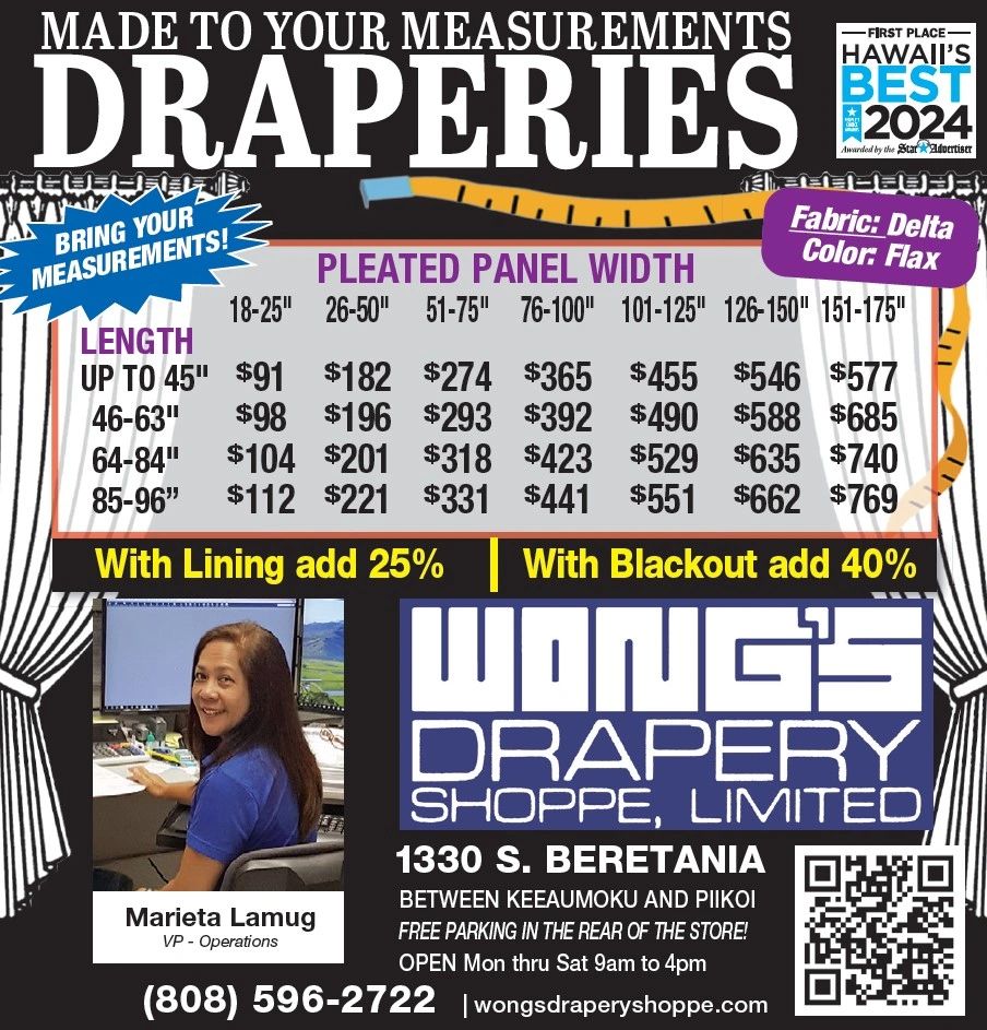Wong's Drapery Shoppe Ad