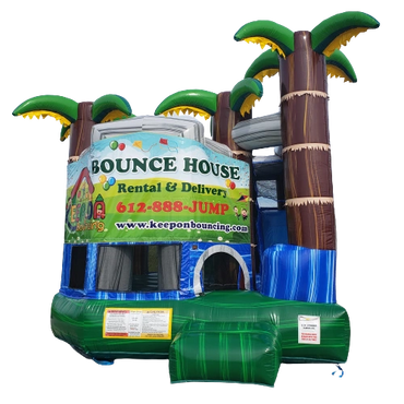 Themed bouncy house inflatable jumper with a slide.