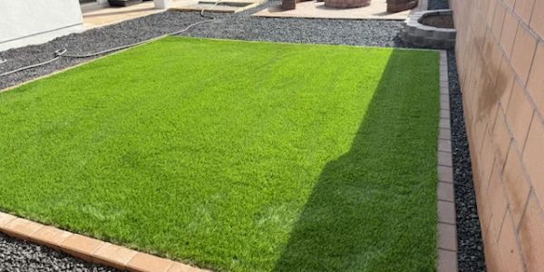 Well-maintained small backyard lawn.