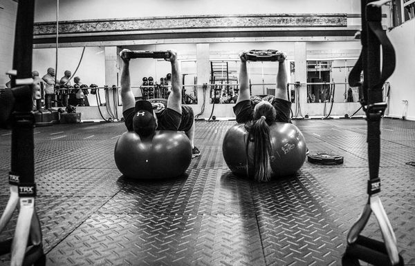 Empty gym with stability balls.