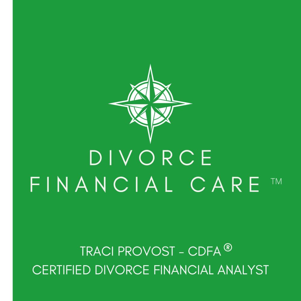 Logo for Divorce Financial Care with compass symbol and certification details.