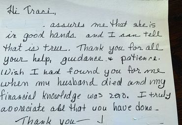 A client's mom's letter to me thanking me for helping her daughter.