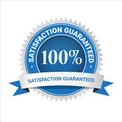 Blue badge with 100% satisfaction guaranteed text.