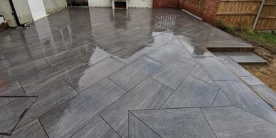 Grey porcelain paving in landscape gardening Suffolk.