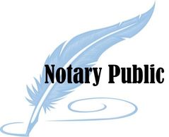 Blue feather quill with 'Notary Public' text on white background.