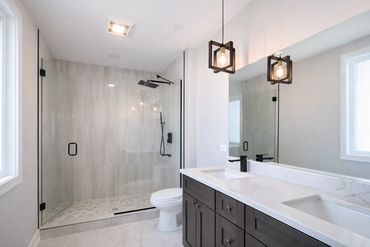 Complete tile installation for bathroom walls, shower, and floor with waterproofing and clean finish