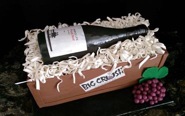 wine bottle, gift box birthday cake