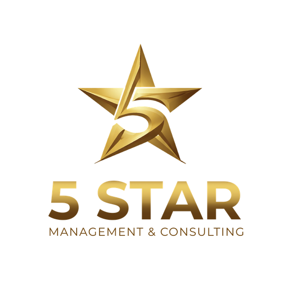 Golden 5-star logo with '5 STAR MANAGEMENT & CONSULTING' text