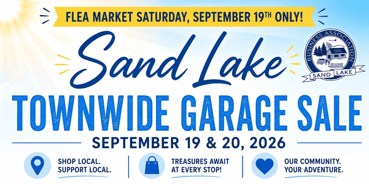 Sand Lake Townwide Garage Sale on September 19-20, 2026, with a flea market on September 19 only.