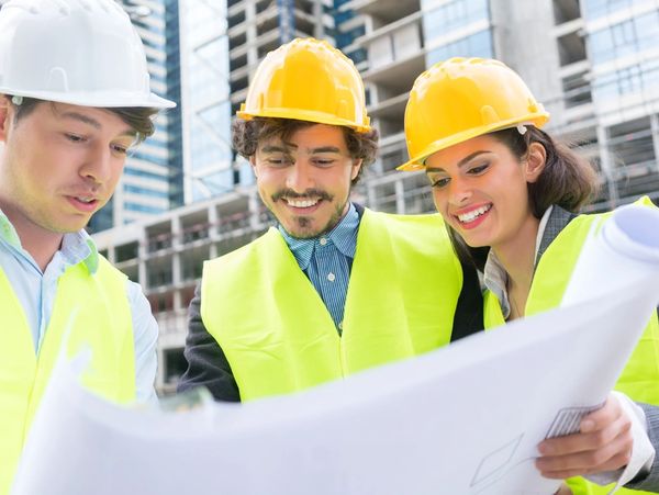 Group of engineers on construction site.