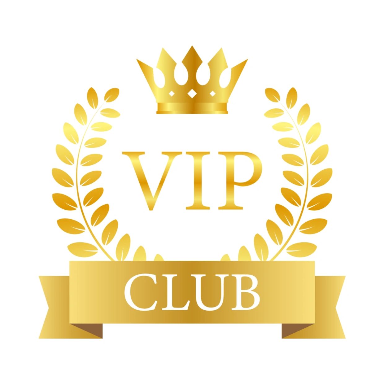 Golden VIP club emblem with crown and laurel wreath.