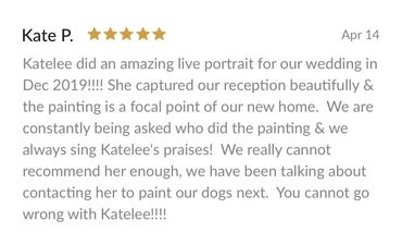 a positive review for a live wedding artist